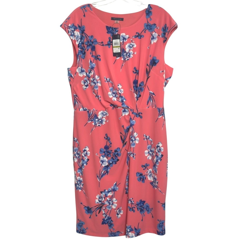 Tommy Hilfiger Sheath Dress Women Coral Blue Floral Twist Front‎ Garden Party 14